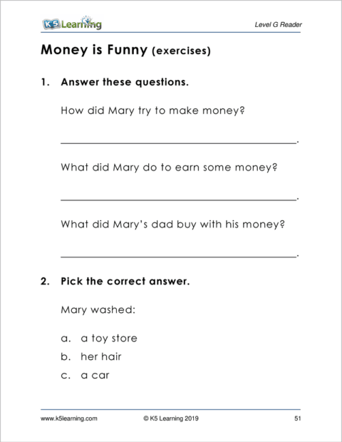 Grade 1 Reading Workbook, Level G | K5 Bookstore