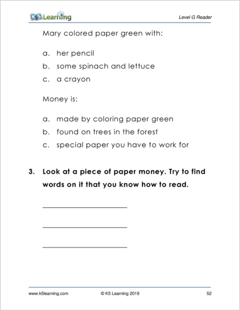 Grade 1 Reading Workbook, Level G | K5 Bookstore