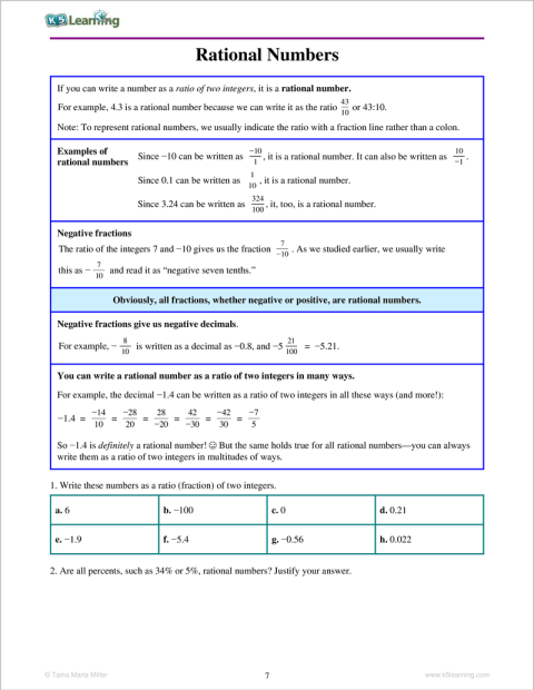 Rational Numbers Workbook | K5 Bookstore