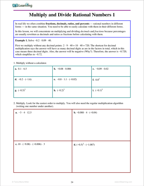 Rational Numbers Workbook | K5 Bookstore