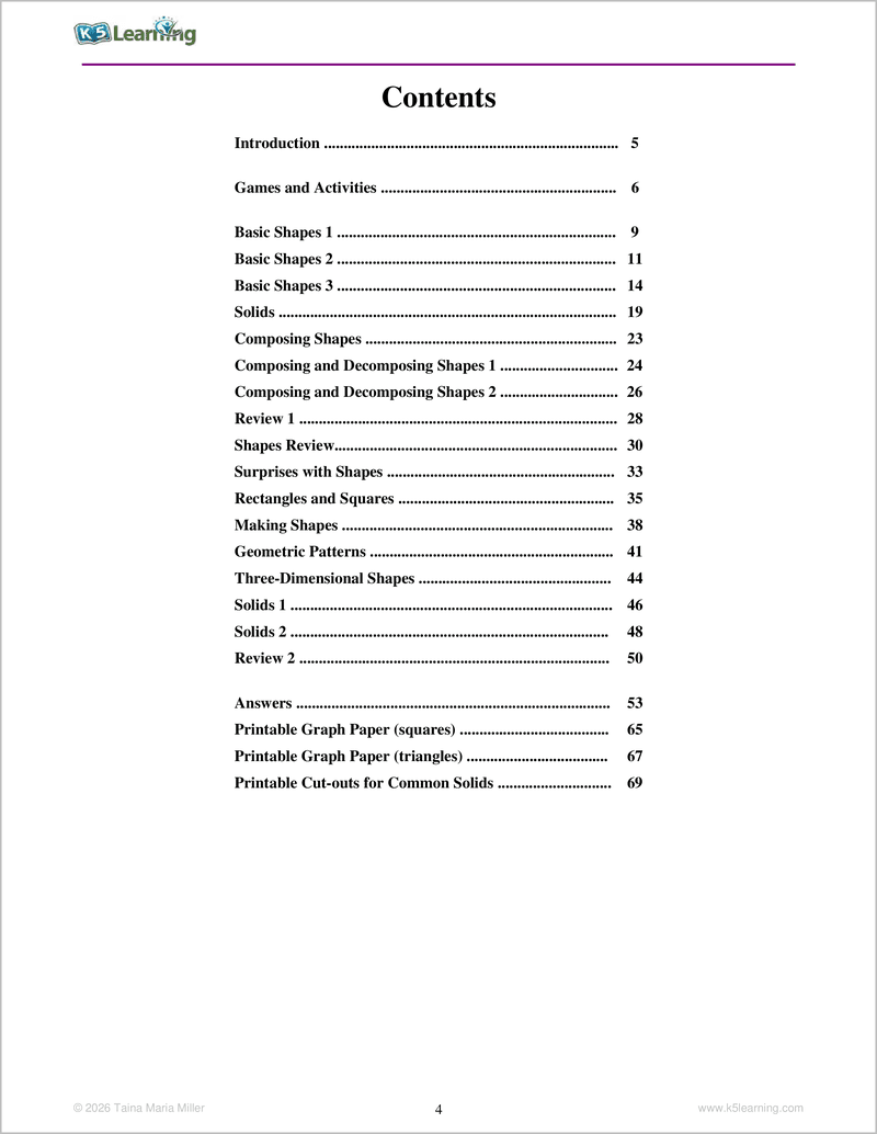 Shapes 1 - Table of Contents