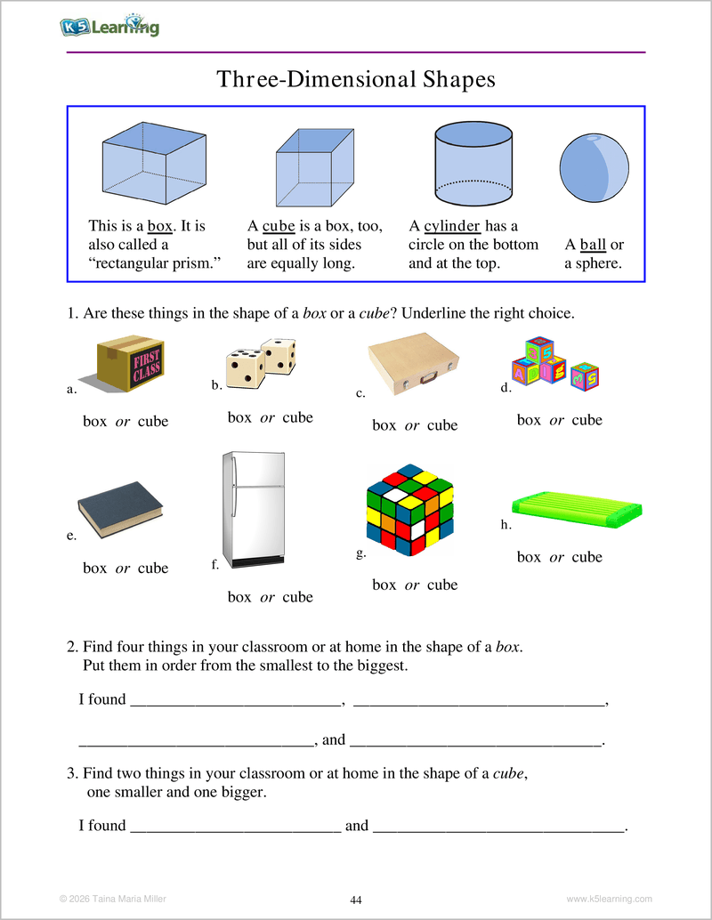 Shapes 1 Workbook - Sample Page